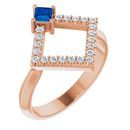 Genuine Chatham Created Sapphire Ring in 14 Karat Rose Gold Chatham Created Genuine Sapphire & 1/5 Carat Diamond Geometric Ring