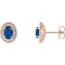 Created Sapphire Earrings in 14 Karat Rose Gold Chatham Created Genuine Sapphire & 1/5 Carat Diamond Halo-Style Earrings