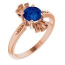 Genuine Created Sapphire Ring in 14 Karat Rose Gold Chatham Created Genuine Sapphire & 1/6 Carat Diamond Ring