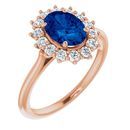 Genuine Chatham Created Sapphire Ring in 14 Karat Rose Gold Chatham Created Genuine Sapphire & 3/8 Carat Diamond Ring
