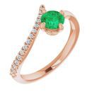 Genuine Chatham Created Emerald Ring in 14 Karat Rose Gold Chatham Created Emerald & 1/10 Carat Diamond Bypass Ring