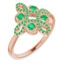 Genuine Chatham Created Emerald Ring in 14 Karat Rose Gold Chatham Created Emerald & 1/6 Carat Diamond Clover Ring