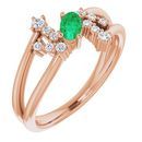 Genuine Chatham Created Emerald Ring in 14 Karat Rose Gold Chatham Created Emerald & 1/8 Carat Diamond Bypass Ring