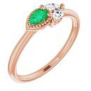 Genuine Emerald Ring in 14 Karat Rose Gold Chatham Created Emerald & 1/8 Carat Diamond Ring