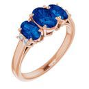 Genuine Created Sapphire Ring in 14 Karat Rose Gold Chatham Lab-Created Genuine Sapphire & .05 Carat Diamond Ring