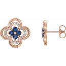 Created Sapphire Earrings in 14 Karat Rose Gold Chatham Lab-Created Genuine Sapphire & 1/5 Carat Diamond Clover Earrings