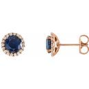 Created Sapphire Earrings in 14 Karat Rose Gold Chatham Lab-Created Genuine Sapphire & 1/5 Carat Diamond Earrings