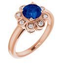 Genuine Chatham Created Sapphire Ring in 14 Karat Rose Gold Chatham Lab-Created Genuine Sapphire & 1/8 Carat Diamond Ring