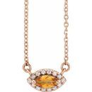 Golden Citrine Necklace in 14 Karat Rose Gold Citrine & .05 Carat Diamond Halo-Style 18