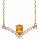 Golden Citrine Necklace in 14 Karat Rose Gold Citrine & .06 Carat Diamond 16