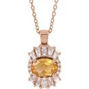 Golden Citrine Necklace in 14 Karat Rose Gold Citrine & 1/3 Carat Diamond 16-18