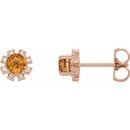 Golden Citrine Earrings in 14 Karat Rose Gold Citrine & 1/5 Carat Diamond Earrings