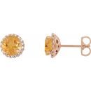 Golden Citrine Earrings in 14 Karat Rose Gold Citrine & 1/6 Carat Diamond Earrings