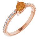 Golden Citrine Ring in 14 Karat Rose Gold Citrine & 1/6 Carat Diamond Ring