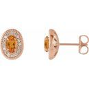 Golden Citrine Earrings in 14 Karat Rose Gold Citrine & 1/8 Carat Diamond Halo-Style Earrings