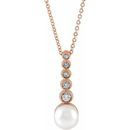 White Akoya Pearl Necklace in 14 Karat Rose Gold Cultured Akoya Pearl & 1/8 Carat Diamond Bar 16-18