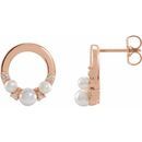 White Seed Pearl Earrings in 14 Karat Rose Gold Cultured Seed Pearl & .06 Carat Diamond Circle Earrings
