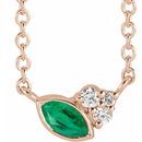 Genuine Emerald Necklace in 14 Karat Rose Gold Emerald & .03 Carat Diamond 16