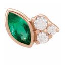 Genuine Emerald Earrings in 14 Karat Rose Gold Emerald & .03 Carat Diamond Left Earring