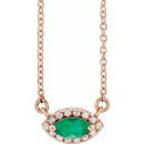 Genuine Emerald Necklace in 14 Karat Rose Gold Emerald & .05 Carat Diamond Halo-Style 18