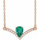 Genuine Emerald Necklace in 14 Karat Rose Gold Emerald & .06 Carat Diamond 18