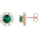 Genuine Emerald Earrings in 14 Karat Rose Gold Emerald & .07 Carat Diamond Earrings