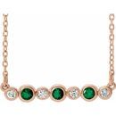 Genuine Emerald Necklace in 14 Karat Rose Gold Emerald & .08 Carat Diamond Bezel-Set Bar 16-18