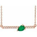 Genuine Emerald Necklace in 14 Karat Rose Gold Emerald & 1/10 Carat Diamond 18