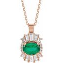 Genuine Emerald Necklace in 14 Karat Rose Gold Emerald & 1/3 Carat Diamond 16-18