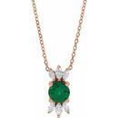 Genuine Emerald Necklace in 14 Karat Rose Gold Emerald & 1/4 Carat Diamond 16-18