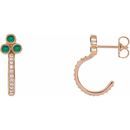Genuine Emerald Earrings in 14 Karat Rose Gold Emerald & 1/4 Carat Diamond J-Hoop Earrings