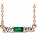 Genuine Emerald Necklace in 14 Karat Rose Gold Emerald & 1/5 Carat Diamond 16