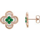 Genuine Emerald Earrings in 14 Karat Rose Gold Emerald & 1/5 Carat Diamond Clover Earrings