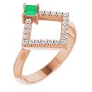 Genuine Emerald Ring in 14 Karat Rose Gold Emerald & 1/5 Carat Diamond Geometric Ring