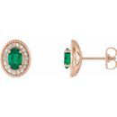 Genuine Emerald Earrings in 14 Karat Rose Gold Emerald & 1/5 Carat Diamond Halo-Style Earrings