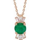 Genuine Emerald Necklace in 14 Karat Rose Gold Emerald & 1/6 Carat Diamond 16-18