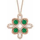 Genuine Emerald Necklace in 14 Karat Rose Gold Emerald & .17 Carat Diamond Clover 18