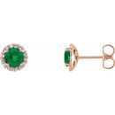 Genuine Emerald Earrings in 14 Karat Rose Gold Emerald & 1/6 Carat Diamond Earrings