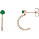 Genuine Emerald Earrings in 14 Karat Rose Gold Emerald & 1/6 Carat Diamond Hoop Earrings
