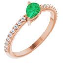 Genuine Emerald Ring in 14 Karat Rose Gold Emerald & 1/6 Carat Diamond Ring