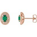 Genuine Emerald Earrings in 14 Karat Rose Gold Emerald & 1/8 Carat Diamond Halo-Style Earrings