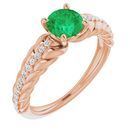Genuine Emerald Ring in 14 Karat Rose Gold Emerald & 1/8 Carat Diamond Ring