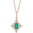 Genuine Emerald Necklace in 14 Karat Rose Gold Emerald & 3/8 Carat Diamond 16-18