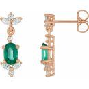 Genuine Emerald Earrings in 14 Karat Rose Gold Emerald & 3/8 Carat Diamond Earrings