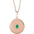Genuine Emerald Necklace in 14 Karat Rose Gold Emerald Disc 16-18