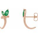 Genuine Emerald Earrings in 14 Karat Rose Gold Emerald Floral-Inspired J-Hoop Earrings