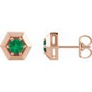Genuine Emerald Earrings in 14 Karat Rose Gold Emerald Geometric Earrings