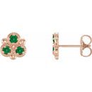 Genuine Emerald Earrings in 14 Karat Rose Gold Emerald Three-Stone Earrings