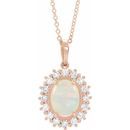 Ethiopian Opal Necklace in 14 Karat Rose Gold Ethiopian Opal & 1/2 Carat Diamond Halo-Style 16-18