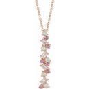 Multi-Gemstone Necklace in 14 Karat Rose Gold Ethiopian Opals, Pink Sapphires & 1/8 Carat Diamond Scattered Bar 16-18